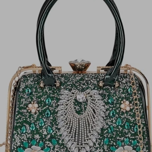 Miggie D Handbags - Luxurious Green and Black Embellished Clutch